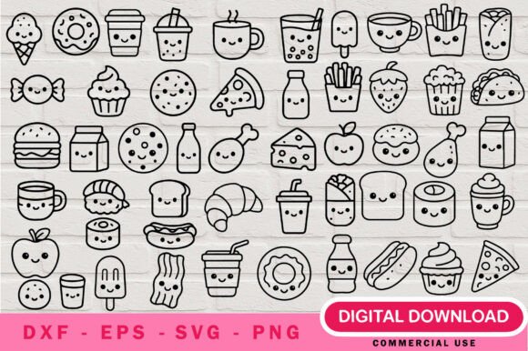 Adorable Outlines: The Kawaii Food Characters SVG Bundle