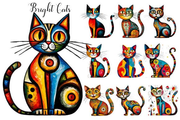 Bright Cats in Watercolor Style: A Vibrant Design Asset