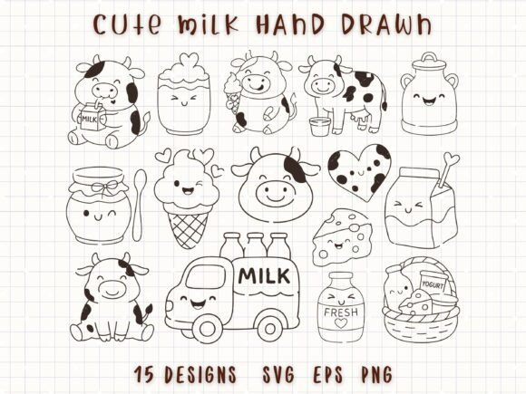 Charming Dairy Doodles: The Cute Milk Clipart Kawaii Cow SVG Bundle
