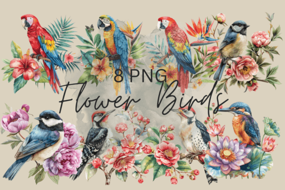 Charming Vintage Bird in Flowers Watercolor Art