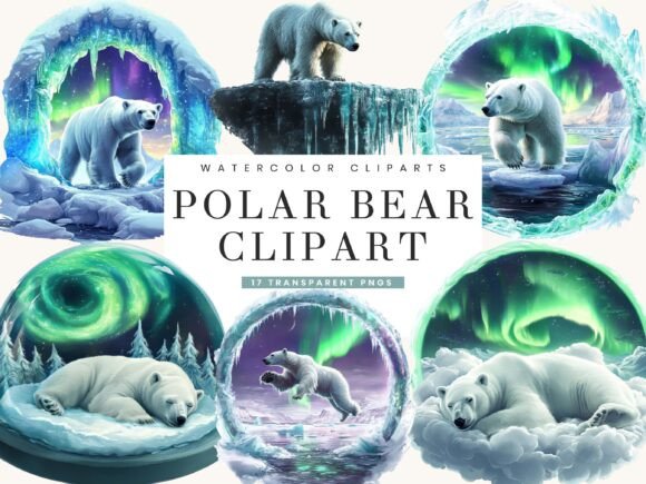 Charming Winter Art: The 17 Watercolor Polar Bear Clipart Bundle