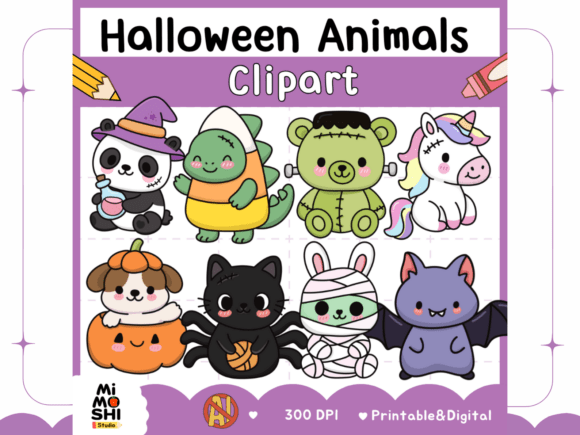 Cute Halloween Animals Clipart Bundle: Your Go-To Design Asset