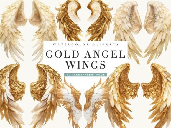 Elevate Your Projects with Gold Watercolor Angel Wings