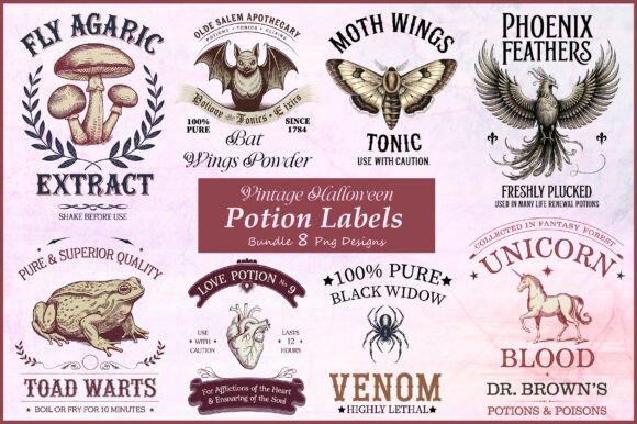 Elevate Your Spooky Season with Vintage Halloween Label Bundle Png