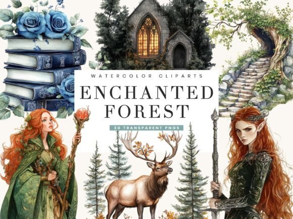 Enchant Your Designs with Watercolor Forest Clipart