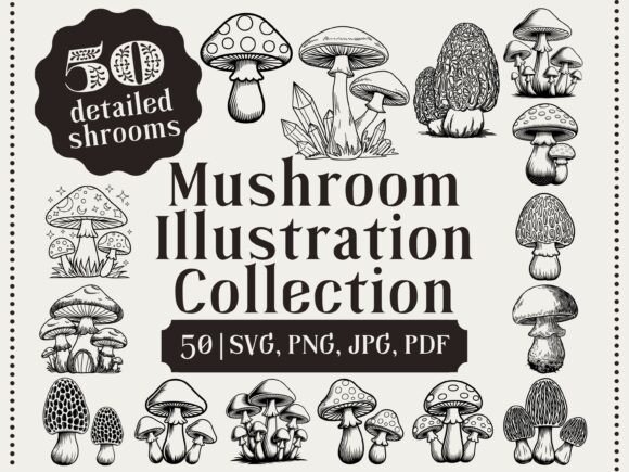 Enchanting Mushroom Illustration Clipart SVG PNG Set
