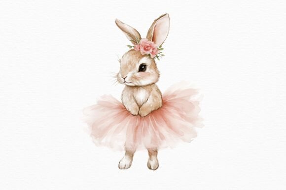 Enchanting Watercolor Bunny in Tutu PNG for Creative Projects