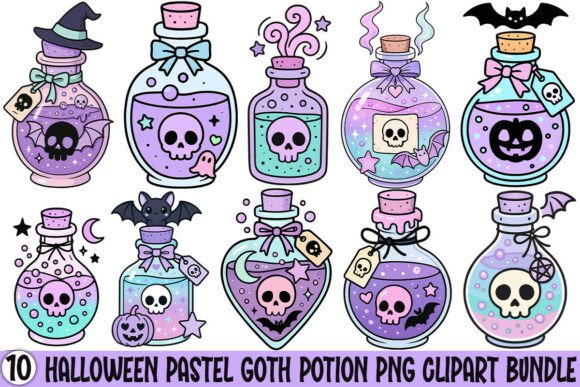 Halloween Pastel Goth Potion PNG Bundle: A Fresh Take on Spooky