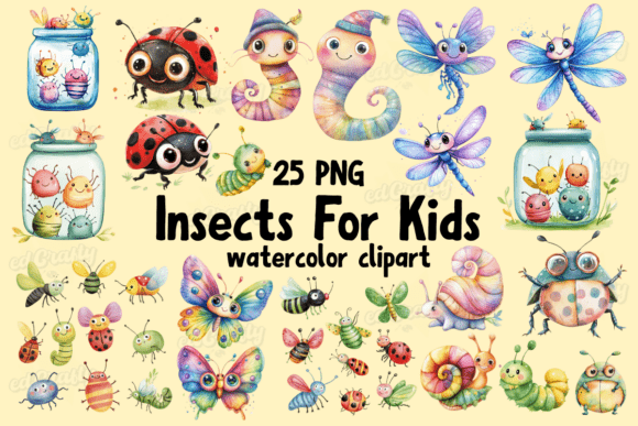 Insects for Kids Watercolor Cliparts: A Design Asset That Sparks Joy