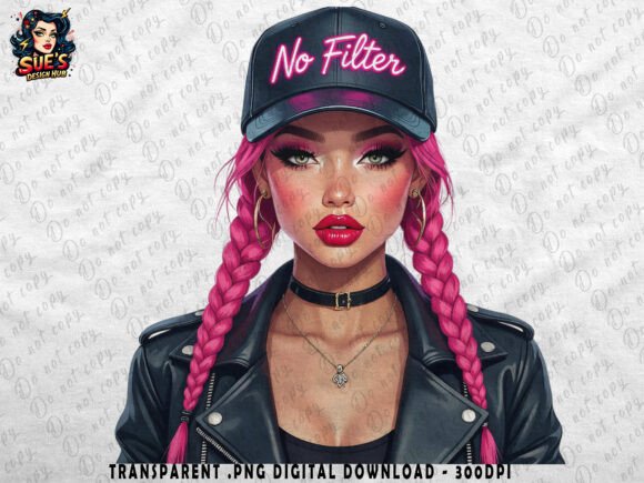 No Filter Cap Girl | Pink Braids: Your New Favorite Design Asset