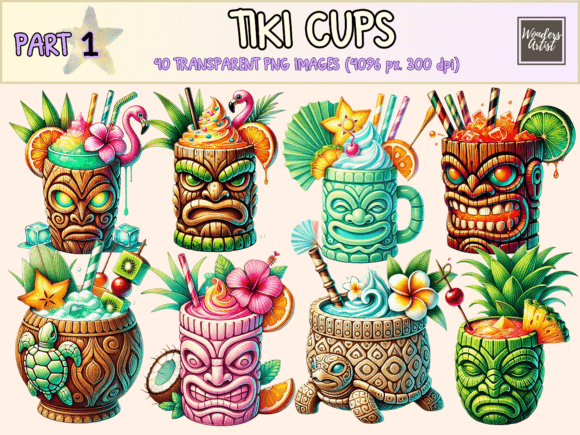 Party Island-Style with Tiki Cups Clipart