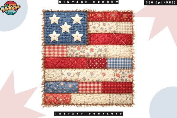 Rustic Quilt Flag Crochet Yarn Faux PNG: A Textured Patriot