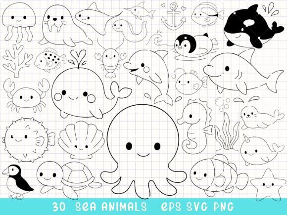 Sea Animals Clipart: Ocean Animal Svg Set for Creative Projects