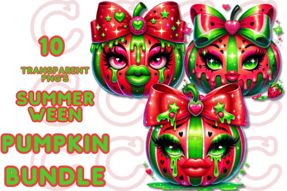 Summerween Watermelon Pumpkin PNG Bundle
