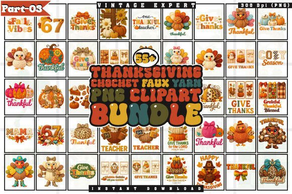 Thanksgiving Crochet Yarn PNG Bundle: Autumn Craft Files