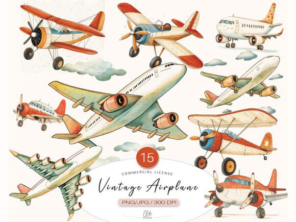 Timeless Travel Design: The Vintage Airplane Clipart Set