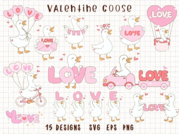Valentine Goose SVG Bundle: Adorable Designs for February Projects