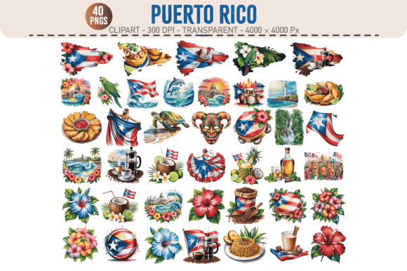 Vibrant Puerto Rico Clipart: 40 PNGs for Authentic Design