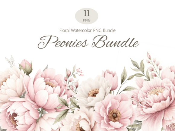 Watercolor Peony PNG Bundle: Soft Florals for Elegant Design