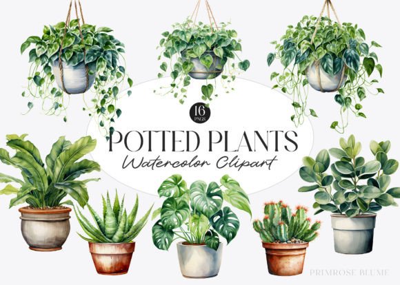 Watercolor Potted Plants Clipart: Liven Up Your Creative Projects