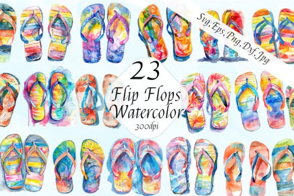 Watercolor Summer Flip-Flops Clipart SVG: Creative Design Assets