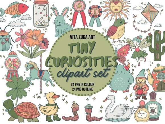 Whimsical Charm for Every Project: Tiny Curiosities Clipart