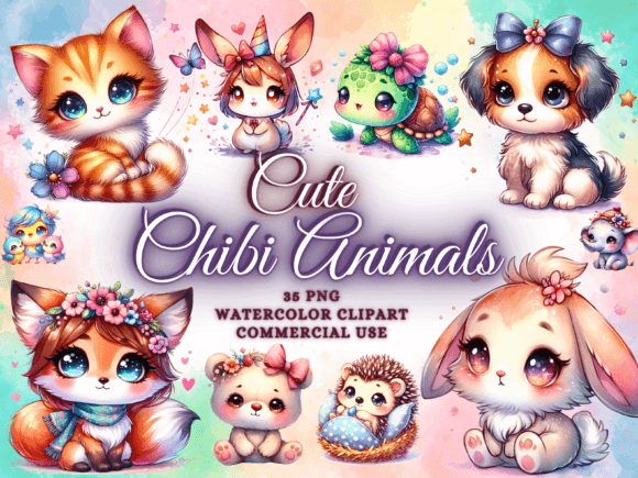 Whimsical Design Projects with Cute Chibi Animals Clipart
